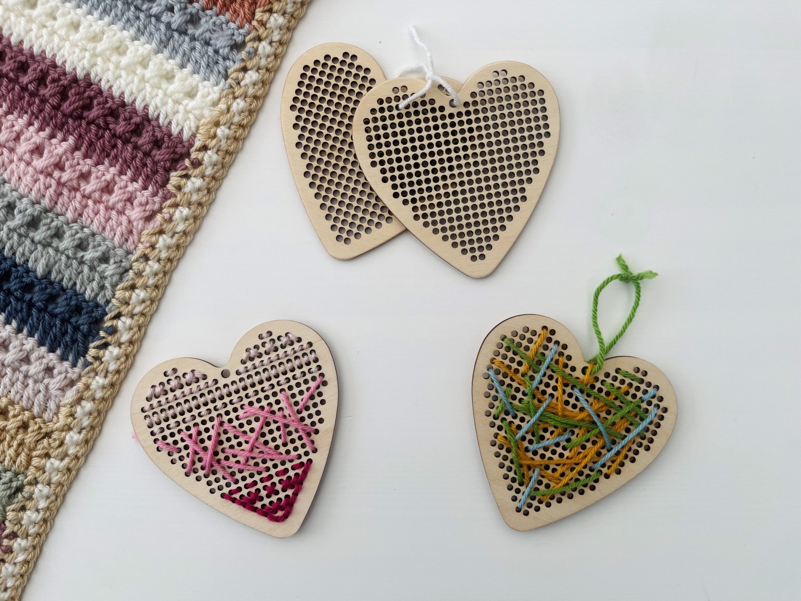 Cross Stitch Wooden Hearts (Pack of 2)